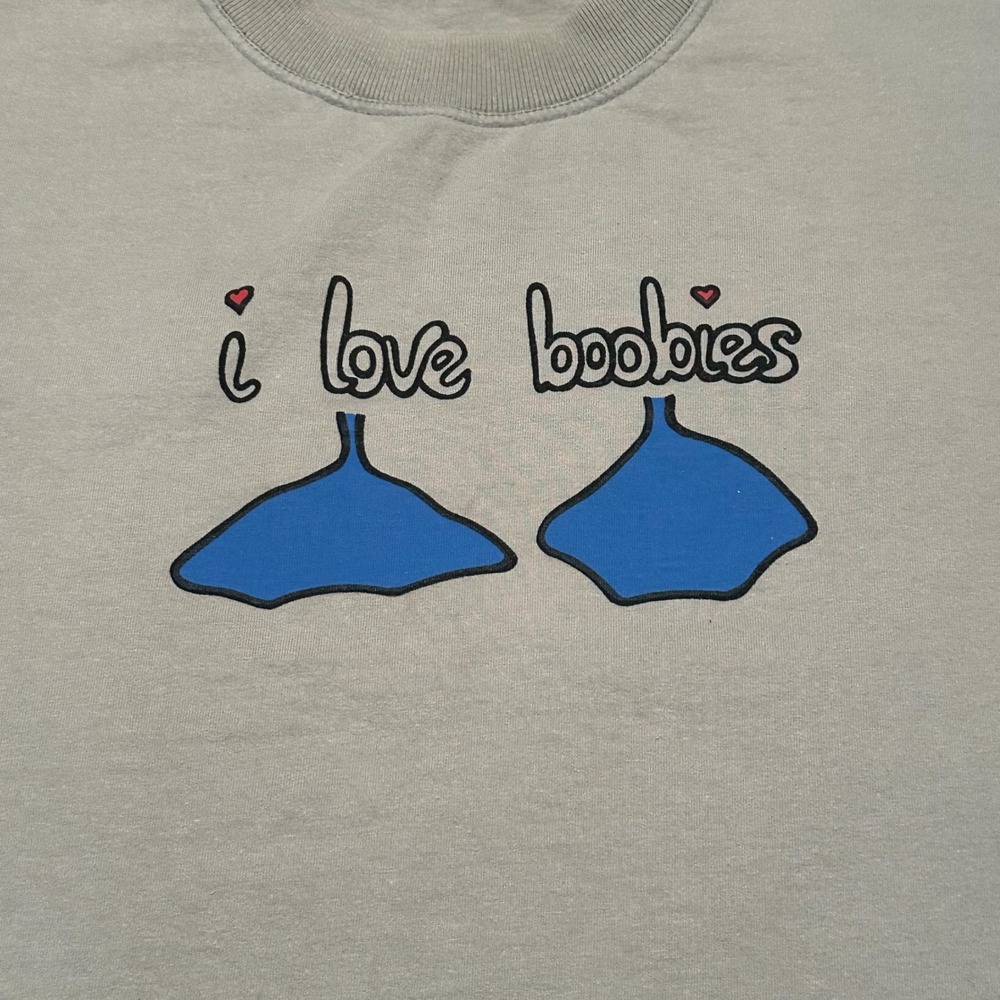 Vtg NOMADA Graphic T-Shirt I Love Boobies‎ Duck Feet Design Beige/Gray XL Cotton